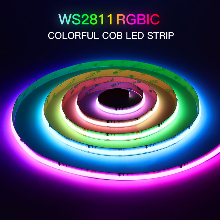 FCOB RGB WS2811 IC COB LED Strip Light 12V 576LEDs/m RGBIC Pixel Addressable Dream Color Flexible Ribbon Tape Neon Lamp