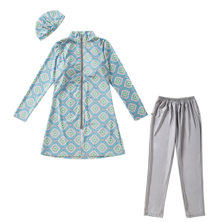 H1020%20Muslim%20Women%20Full%20Coverage%203%20PCS%20Swimming%20Clothes%20Arab%20Lady%20Long%20Sleeves%20Printing%20Zipper%20Swimwear%20-%20Image%205
