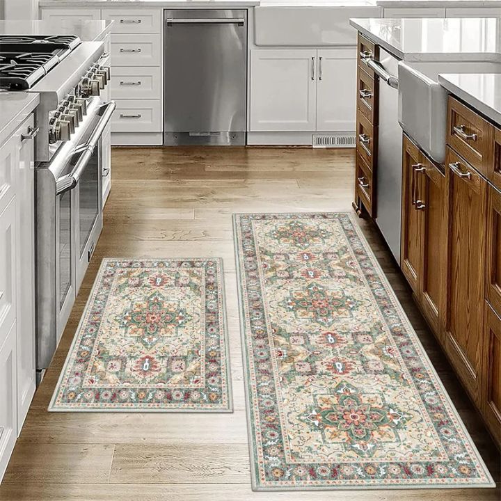 VIKAMA1/2PCS%20Bohemian%20Kitchen%20Floor%20Mats%20Anti-slip%20Washable%20Bathroom%20Bathroom%20Door%20Mats%20Hallway%20Aisle%20Floor%20Mats%20Home%20Decoration%20-%20Image%204
