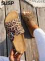 Four-Season Open-Toe Sandals for Outdoor Wear, New Spring and Autumn Women's Sandals, Simple, Casual, Fashionable, Versatile, Blue and Brown Cork Sole Sandals, Animal Print Leopard Print Slide Sandals with Adjustable Buckle Straps, Casual Open-Toe Flat....