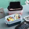 1pc 1400ml Double-layer Lunch Box Portable Compartment Food Box Microwave Lunch Box With Fork Chopsticks And Spoon Picnic Fresh.