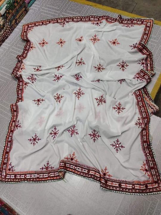 Balochi chadar four sided embroidered with full handmade work in multi thread with mirrors