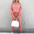 2025 Autumn and Winter Women's Sweater High Collar Casual Pure Color Trousers Two-piece Set. 