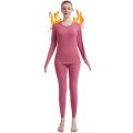 Thermal Underwear Set for Women Fleece Lined Base Layer Tops Bottoms Free-cutting Seamless Crew Neck Long Sleeved Long Johns. 