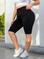 Plus Size Solid Skinny Shorts, Casual Every Day Stretchy Leggings. 