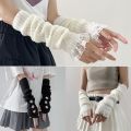 1Pair Fingerless Long Wrist Gloves Arm Warmers False Sleeves Knitted Gloves Finger Sleeves Cover Black White Half Finger Gloves.