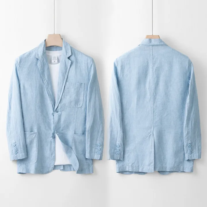 Men's%20100%25%20Linen%20Suit%20Jacket%20Men's%20Summer%20Light%20Breathable%20Pure%20Color%20Light%20Luxury%20Leisure%20Suit%20Top%20-%20Image%205