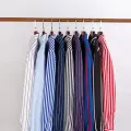 Men's Striped Shirt Long Sleeve All-Match Slim Fit Korean Fashion Black Blue Print Shirts Non-iron Casual Business Dress Shirts. 