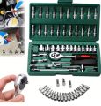 46pc Drive Socket Set 1/4 inch Ratchet Wrench Set Mechanic Tool Kits for Auto Repair Hous with Sockets Metric Hex Bit Socket Set. 