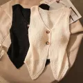 Summer Women Fashion Solid Color Chic Buttons V-neck Sleeveless Knitted Camisole. 
