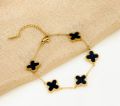 Vintage Black Clover Bracelet With 5 Clover Double Sided Stainless Steel Chain Bracelet. 