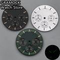 GRAMOCK No Logo Luminous 31.5mm Black Green White Moon Watch Dial 6 Hands For VK63 VK63A Men's Quartz Watch Replacement Part. 