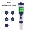 Digital 5 in 1 Salinity TDS EC PH Temp Tester with ATC, High Accuracy Salinity Tester for Hydroponics Seawater Aquariums Marine Monitoring and Koi Fish Pond pH Tds Meter. 