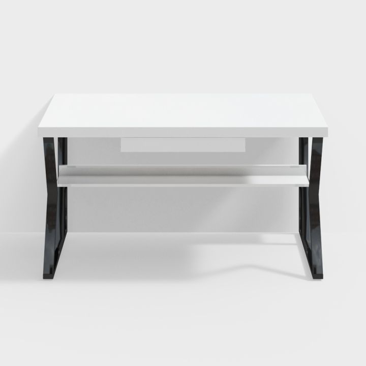 White Rectangular Writing Desk Computer Desk With Shelf & Keyboard Tray ...