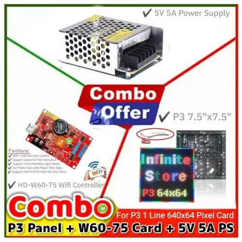 P3 RGB Full Color LED module 64x64 Pixel + HD-W60-75 Wifi Android App ...