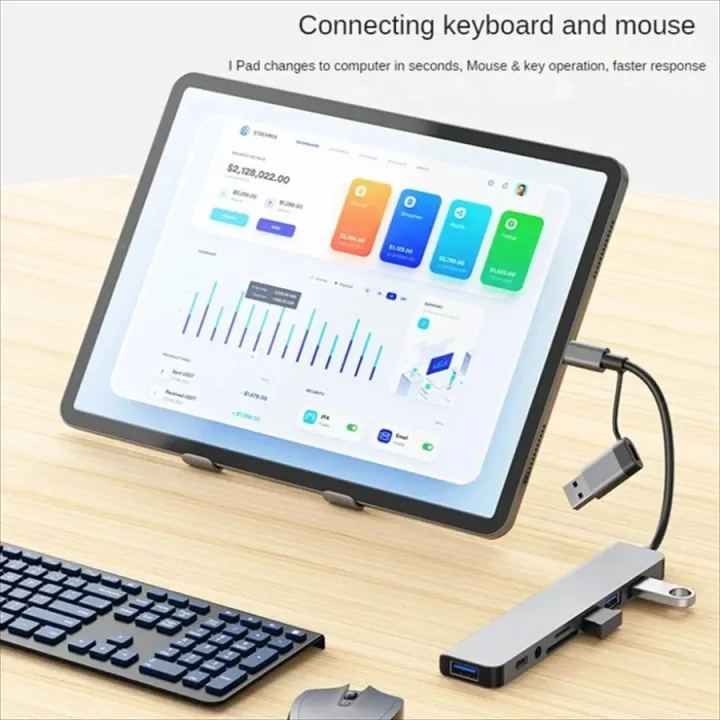 NEW%208%20in%202%20USB%20+Type%20C%20HUB%20Docking%20Station%20with%203.5mm%20Audio%20Jack%20Adapter%20Micro%20SD%20Card%20Reader%20Laptop%20Tablet%20Phone%20Disk%20Converter%20-%20Image%204