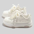 Round-toe Lace-up Casual White Thick-soled Vulcanized Shoes Seasonal New Comfortable Flat-soled Fashion Sneakers.