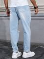 Men's Light Blue Ripped Jeans for Spring and Autumn. Casual Denim Trousers. Street Ripped Daily Casual. 