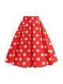 Summer Casual Women Midi Skirt Polka Dot High Waist Retro Vintage 50s Pleated Party Skirts. 
