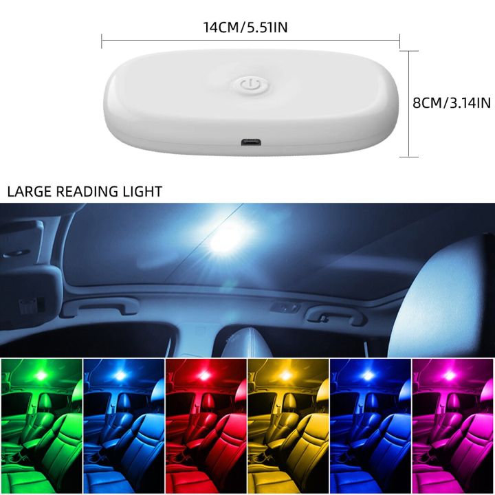 1PCS LED Touch Light Mini Wireless RGB Atmosphere Light USB Charging Auto Roof Ceiling Reading Lamp Car Interior Lighting 5V