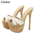 Eilyken Summer Extreme Platform High Heels Slippers Women's Chunky Ladies Brief Slingback Peep-toe Mules Slides Shoes Size 42. 