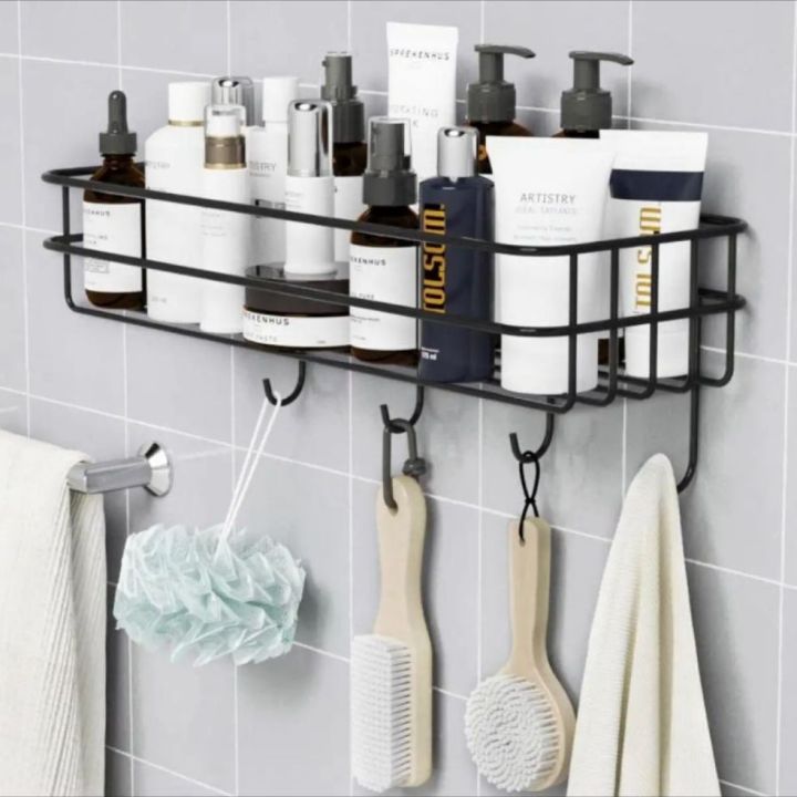 Bathroom Storage Hanging Shelf Wall Mounted With Hooks Daraz.pk