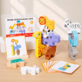 Wooden Animal Stacking Block Game Shape Matching Puzzle Balance Toy Montessori Fine Motor Training Educational Toys For Children.