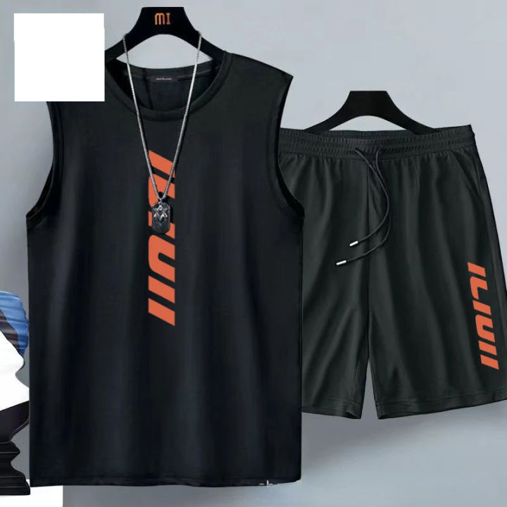 Summer men's clothing Fashion casual basketball suit street sportwear 2 piece breathable short sleeve T-shirt+jogging shorts set