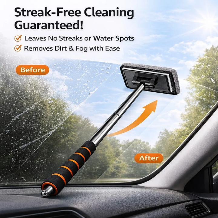 Car Window Cleaning Brush Microfiber Extendable Handle Interior Windshield Glass Cleaner Car Wash Tool
