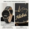 Elegant Womens Fashion Watch Black Dial Leather Strap Customized Name Premium Timepiece Gift Jewelry Personalized Accessory. 