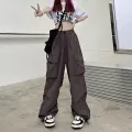 2024 Women Casual Joggers Tech Pants Solid Low Waist Pants Drawstring Wide Leg Baggy Trousers Y2k Streetwear Oversize Sweatpants. 