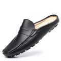 YRZL Loafers Summer Slip on Half Shoes for Men Leather Slippers Casual Breathable Comfy Loafers Moccasins Brown Black Beige. 