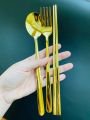 Gold SUS304 Steel Korea Spoon Fork Chopsticks set Luxury Product ကိုရီးယားရွှေဇွန်းခရင်းတူ. 