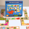Wooden Dinosaur Domino Matching Memory Chess Multifunctional Puzzle Desktop Game Educational Toy For Parent-Child Interaction. 