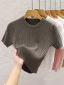 2025 Summer T shirts for Women Casual Female Korean Knit Streetwear Tees Basic Solid Young Cool Tops. 