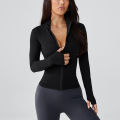 Stand-up collar sports jacket for women slimming versatile fitness wear elastic tight long-sleeved yoga wear cardigan top. 