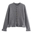 HXAO Sweater Cardigans Ruffle Long Sleeve Knitted Cardigan For Women Autumn Bolero Knitwears Button-Down Bluey Gray Cardigan. 