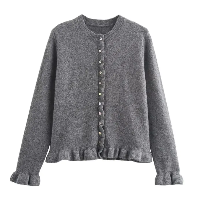 HXAO%20Sweater%20Cardigans%20Ruffle%20Long%20Sleeve%20Knitted%20Cardigan%20For%20Women%20Autumn%20Bolero%20Knitwears%20Button-Down%20Bluey%20Gray%20Cardigan%20-%20Image%203