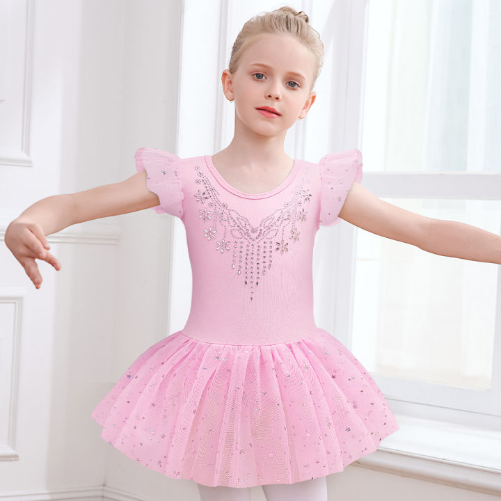 Girls Dance Leotards for Ballet Dress Shiny Tutu Skirted Leotard Gymnastics Bodysuit Ballet Wear Stage Performance Costume