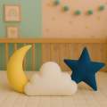 Fancy Decorative Soft Velvet Pack Of 3 Kids Room Cushion-Baby Cot Pillows-Babies Carry Nest Nursery Cushion Star Moon And Cloud Shape. 