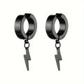 1pair Stylish Stainless Steel Lightning Pendant Piercing Hoop Earrings Ear Clip for Men Women Bold and Eye-Catching Statement. 