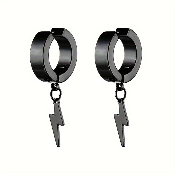 1pair%20Stylish%20Stainless%20Steel%20Lightning%20Pendant%20Piercing%20Hoop%20Earrings%20Ear%20Clip%20for%20Men%20Women%20Bold%20and%20Eye-Catching%20Statement%20-%20Image%205
