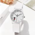 Ladies watch, jelly color scheme cute kitten schoolgirl silicone strap quartz watch.
