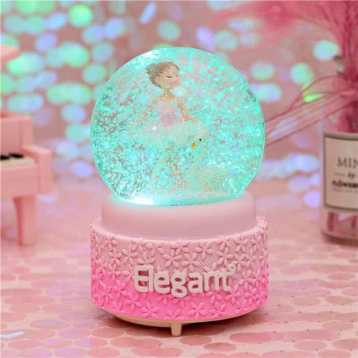 New Couple Music Box Light Crystal Ball Automatic Floating Snowy Glass Ball Music Box  Valentine's Day Gift Full House Pink