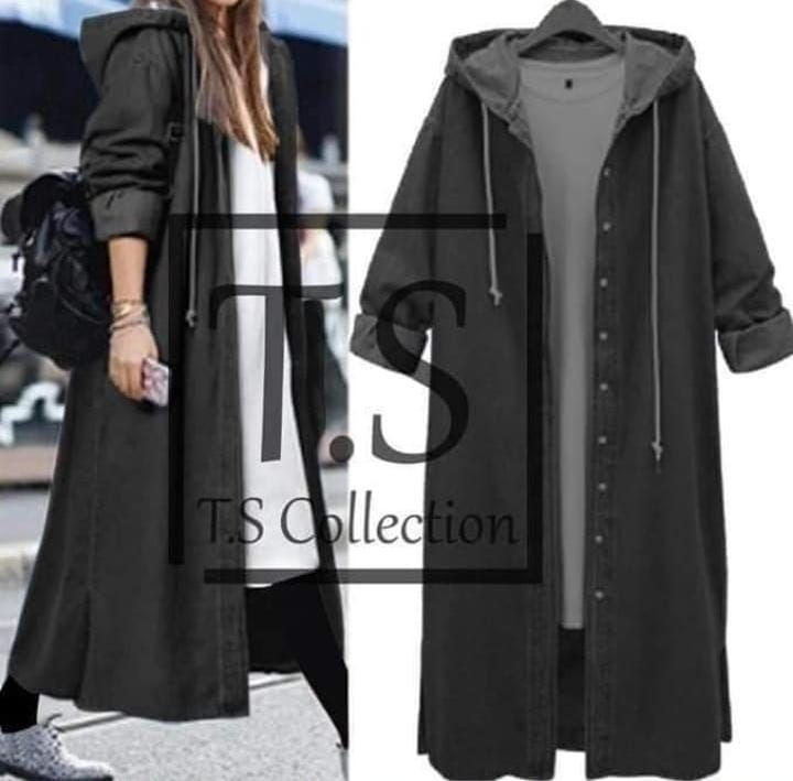 Stylish Hooded Long Denim Coat for Women – Comfortable and Versatile