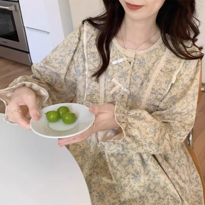 Women%20Plus%20Size%20Pajamas%20Garden%20Style%20Student%20Homewear%20Two-Piece%20Korean%20Version%20of%20the%20Bow%20Can%20Be%20Worn%20Outside%20Long-Sleeved%20women%20-%20Image%205