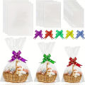 20/30/50pcs Large Cellophane Bags with Pull Bow Transparent Basket Colorful Bow Basket Making Holiday Packaging.