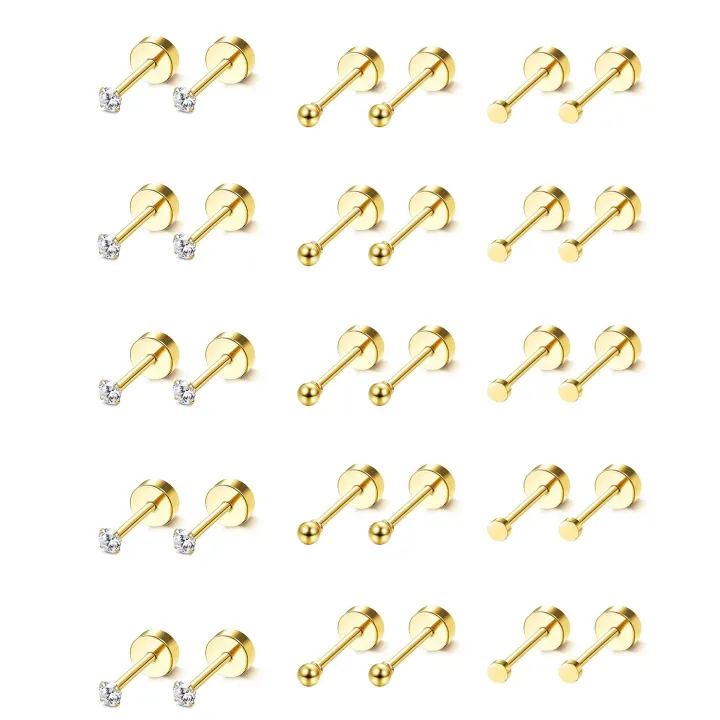 2pcs%20Tiny%20Surgical%20Stainless%20Steel%202mm%20Small%20CZ%20Dot%20Ball%20Flat%20Screw%20Back%20Stud%20Earrings%20Ear%20Piercing%20Hoop%20Jewelry%20Set%20-%20Image%204