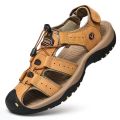 Summer Men Sandals Genuine Leather Mens Casual Shoes Outdoor Men Leather Sandals for Men Beach Shoes Roman Shoes Plus Size 38-48. 