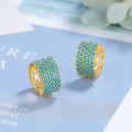 Luxury Simulated Blue Turquoise Round Hoop Earrings For Women Gold Silver Color Small Ear Buckle Wedding Jewelry Engagement Gift.